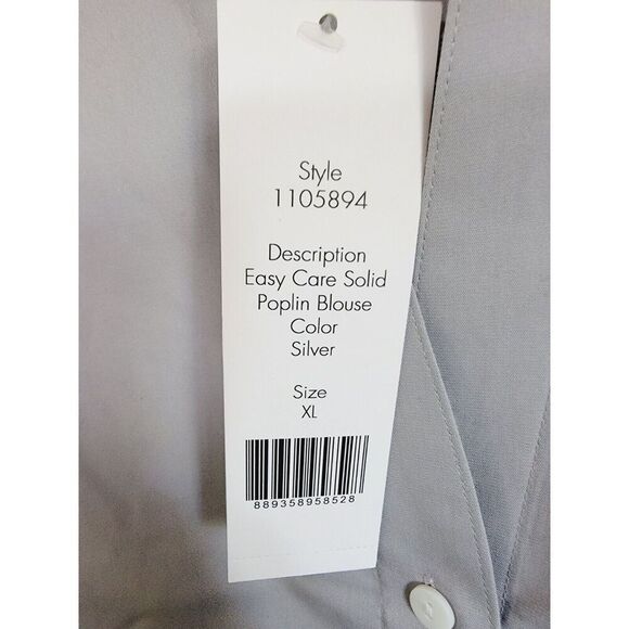 Foxcroft NYC XL Women’s Long Sleeve Easy Care Solid Poplin Blouse SilverGray NWT - Picture 8 of 10
